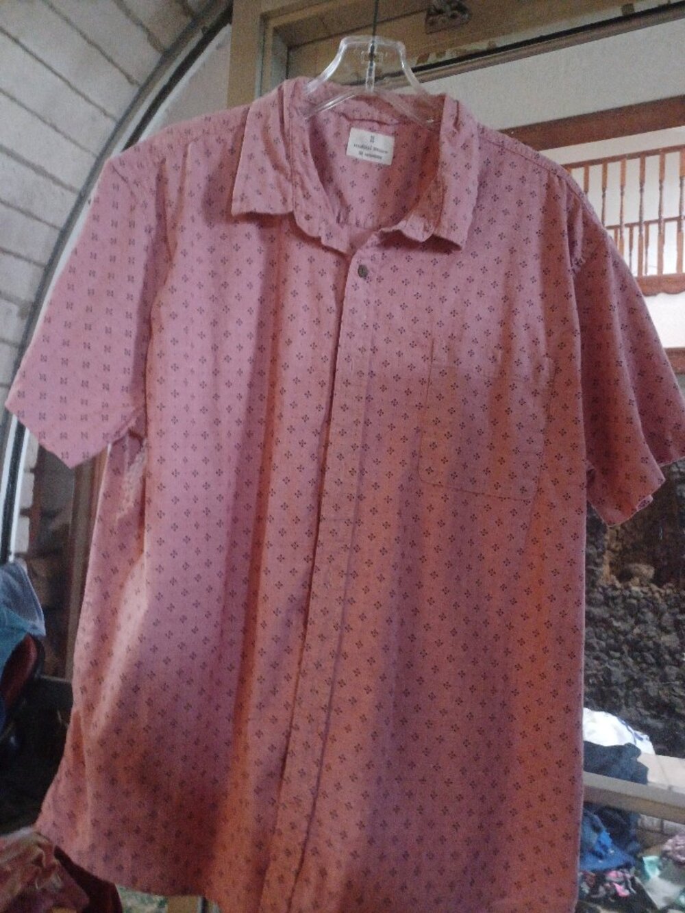 Mutual Weave Men's Short Sleeve Button-Up Shirt XXL Mauve Pattern